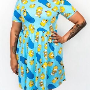 Blue Cartoon Print Midi Dress